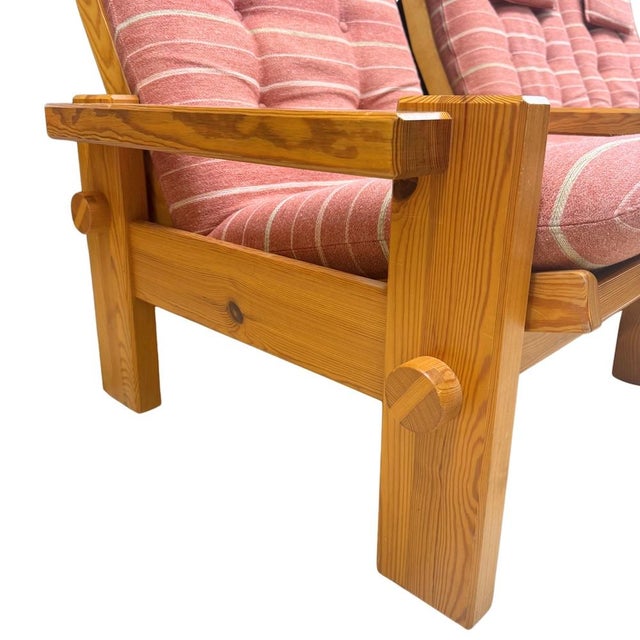 Vintage mid-century Swedish Brutalist pine armchair and two-seater (loveseat) sofa from the Dymling collection designed by...