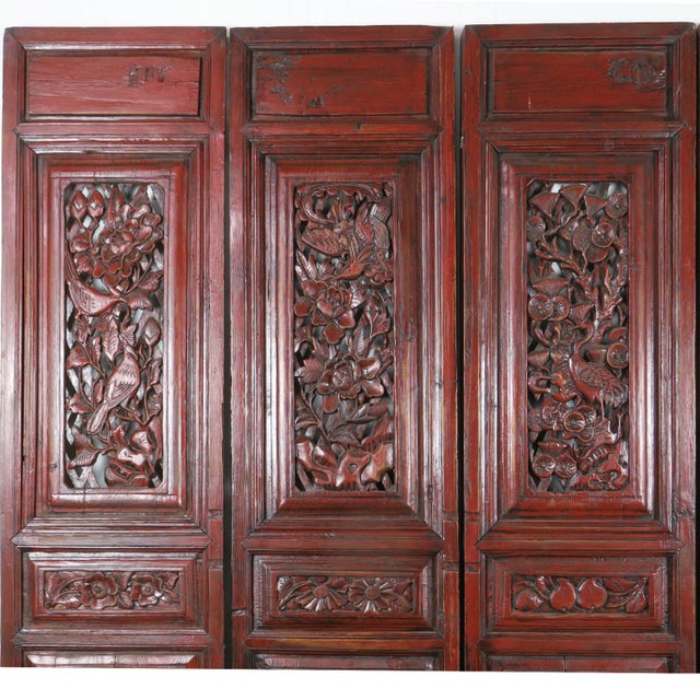 Vintage Mid 19th Century Carved Red Antique Chinese Asian