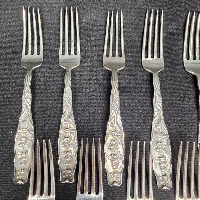 Antique Whiting Lily of the Valley Sterling Silver Luncheon Forks - Set of 12 For Sale - Image 4 of 13