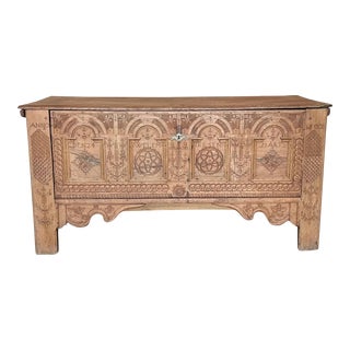 Early 19th Belgian Bleached Oak Trunk With Original Iron Hardware For Sale