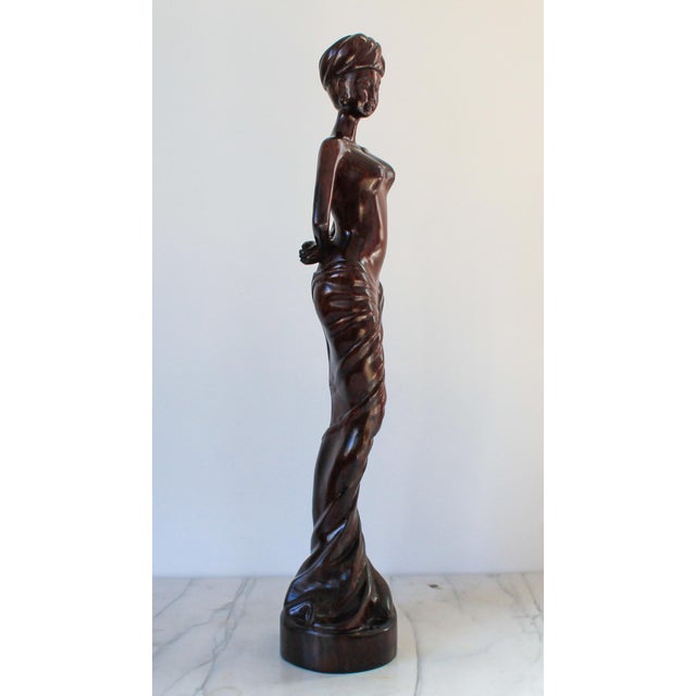 Vintage Hand Carved Female Asian Wood Sculpture For Sale In Milwaukee - Image 6 of 10