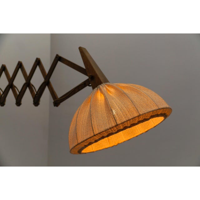 Scandinavian Scissor Wall Lamp in Wood and Fabric, 1960s For Sale - Image 9 of 18