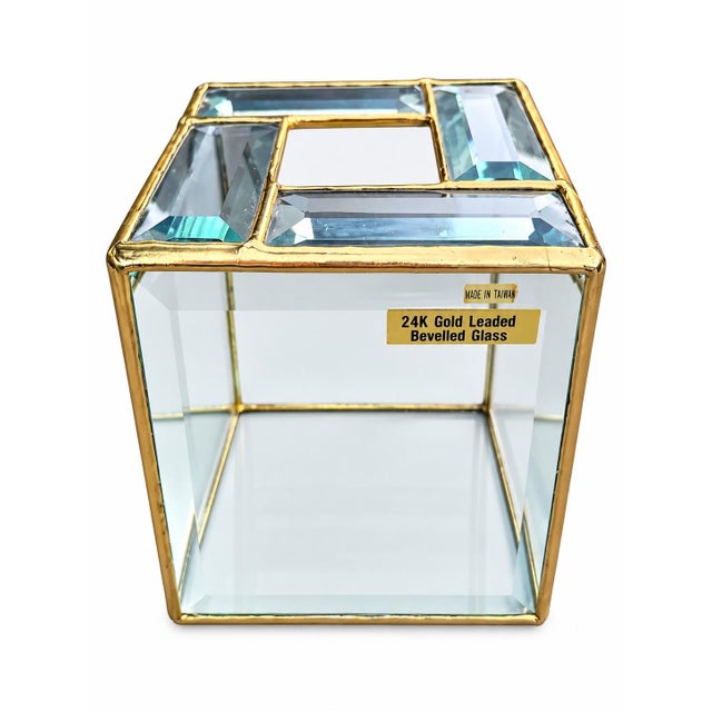 Vintage 1980s 24k Gold Leaded Beveled Glass Tissue Box Cover For Sale - Image 9 of 10