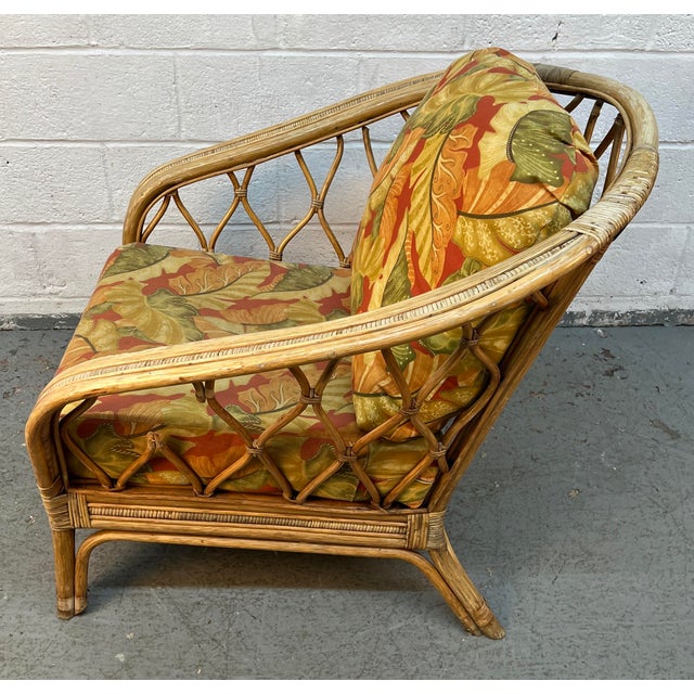Goldenrod Vintage Ficks Reed Style Rattan Lounge Chair and Ottoman For Sale - Image 8 of 15
