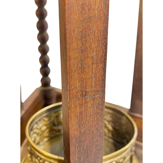 Antique English Bobbin-Turned Oak Umbrella & Cane Stand With Brass Liner For Sale - Image 9 of 16