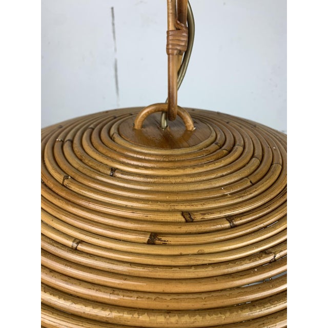1980s Mid-Century Pencil Reed Rattan Bamboo Pendant Hanging Lamp, Italy, 1970s For Sale - Image 5 of 16