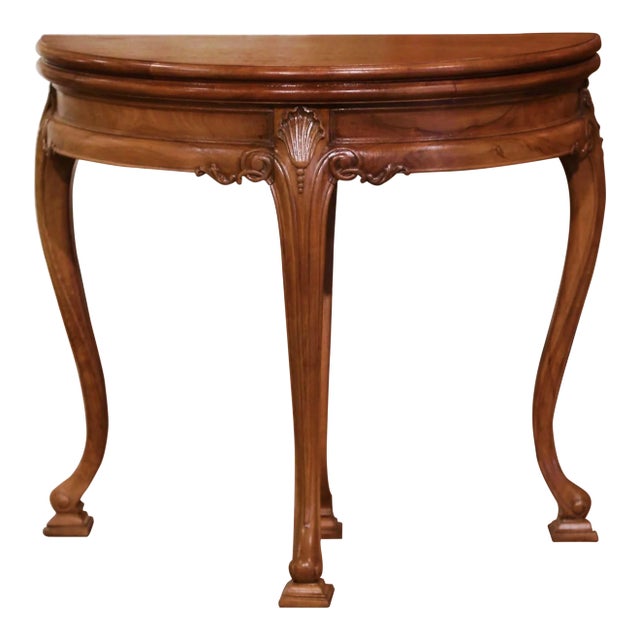 20th Century French Louis XV Carved Oak Demi-Lune Flip Top Console Table For Sale