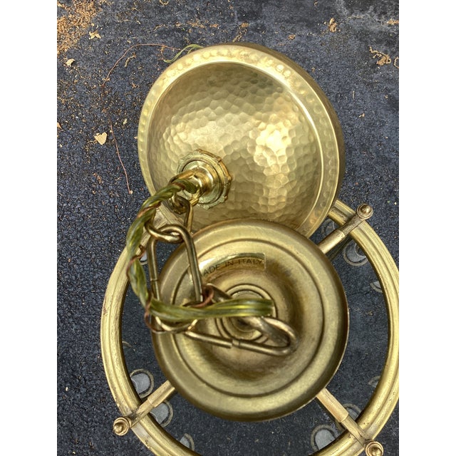 Vintage Italian brass lantern chandelier with curved glass panels and a classic cylindrical form. Clean, tailored look...