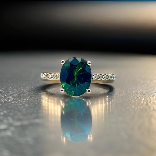 Natural Finely Faceted Quality Sapphire and Diamond Ring set in 14k White Gold with a total weight of 2.8 CT’s Certified...