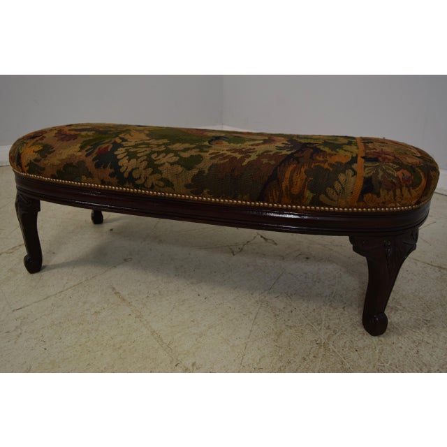 Traditional Kidney Shape Newly Upholstered Tapestry Vintage Bench For Sale - Image 3 of 10