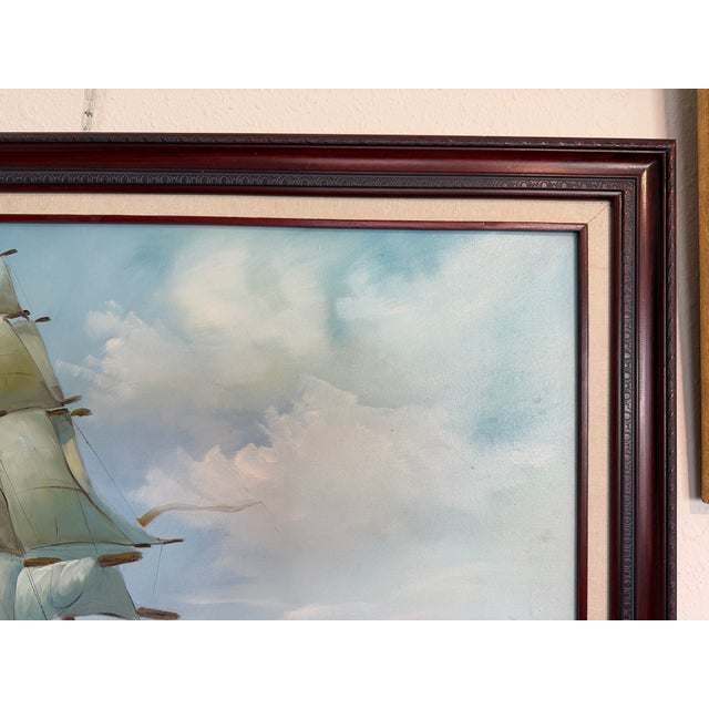 Late 20th Century Charley - Original Marine Oil Painting Tall Ship on Open Sea Nautical Seascape For Sale - Image 4 of 11