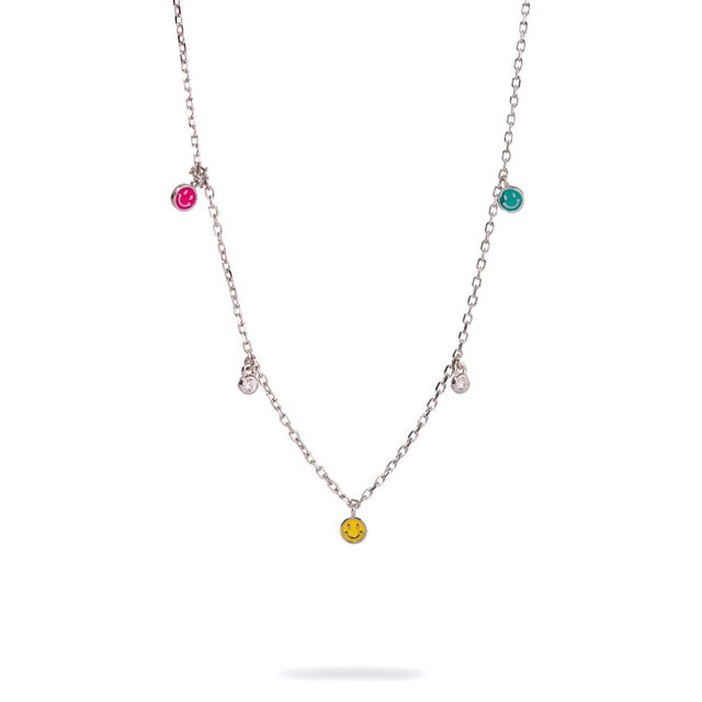 Silver Rainbow Smiley Face Silver & Diamond Choker Necklace For Sale - Image 8 of 8