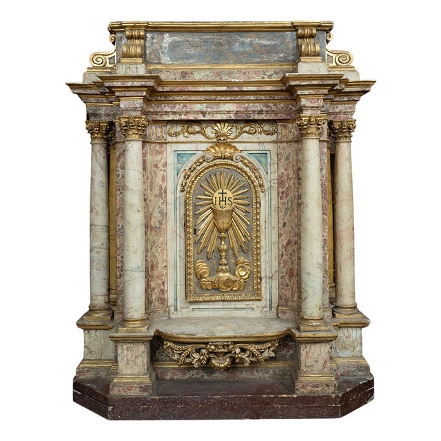 Antique Tabernacle of Roman Origin in Marbled Wood, 17th Century For Sale