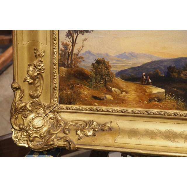 19th Century French Chateau Landscape Oil on Canvas Painting in Giltwood Frame For Sale - Image 11 of 15