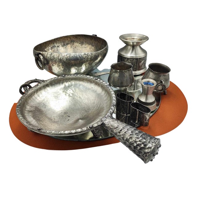 Handmade Tin and Pewter Set, Norway, 1970s, Set of 8 For Sale