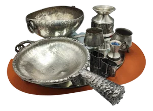 Handmade Tin and Pewter Set, Norway, 1970s, Set of 8