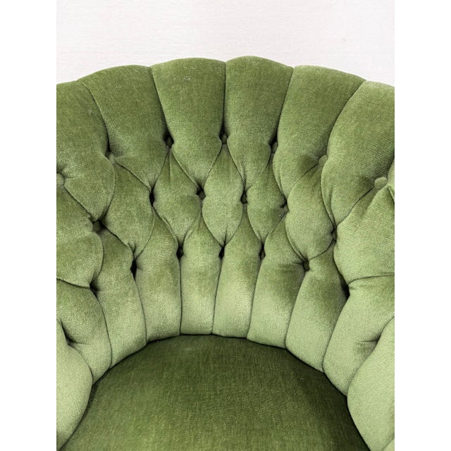 Pair of Green Tufted Chesterfield Velvet Lounge Club Chairs For Sale - Image 4 of 7