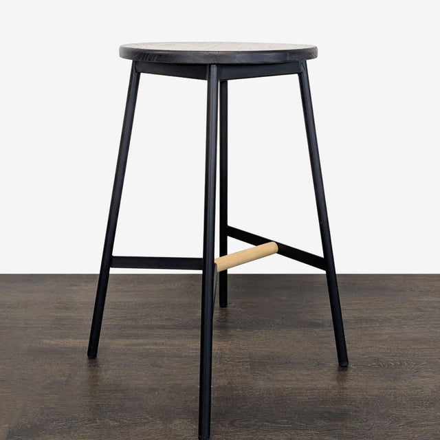 2000 - 2009 Modern Black Metal & Wood Round Stool – Minimalist Design For Sale - Image 5 of 9