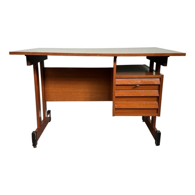 Mid-Century Italian Teak Desk with Chest of Drawers, 1960s For Sale