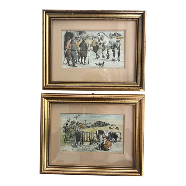 Pair of Vintage Framed Lithographs by Paul Cairney London For Sale