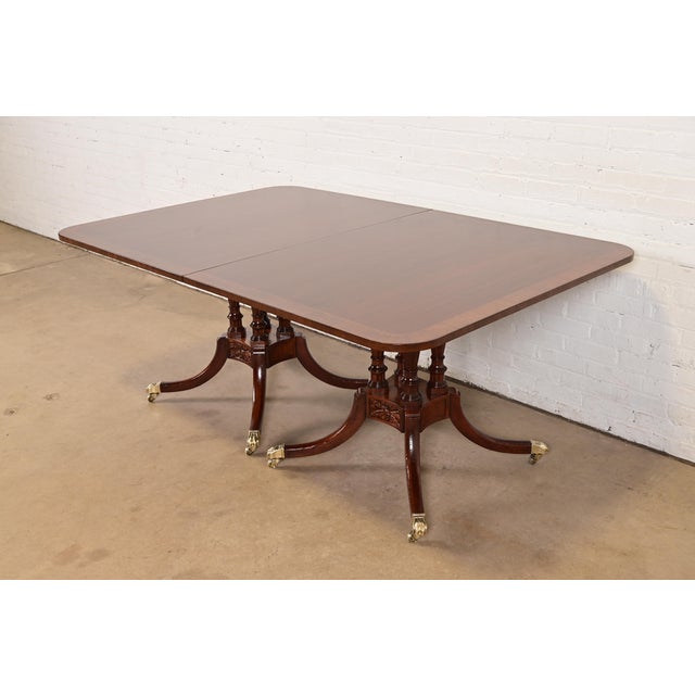 Brown Baker Furniture Historic Charleston Georgian Banded Mahogany Double Pedestal Extension Dining Table, Newly Refinished For Sale - Image 8 of 14