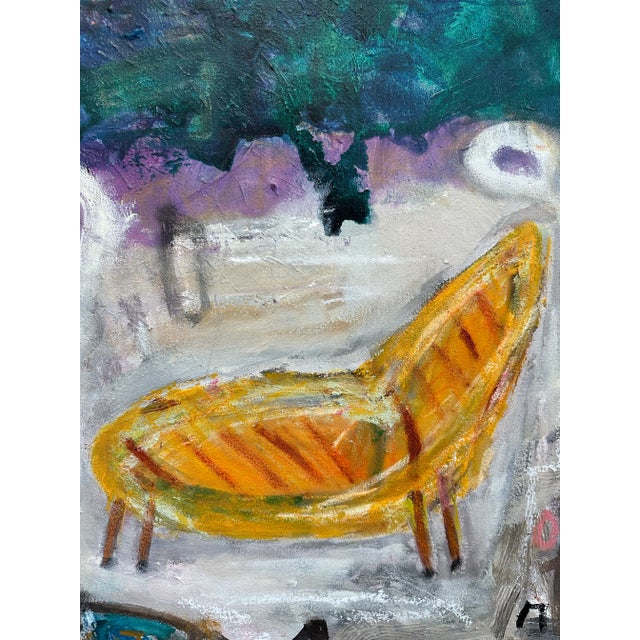 2020s Colorful Painting of an Outdoor Chaise Longue For Sale - Image 5 of 11