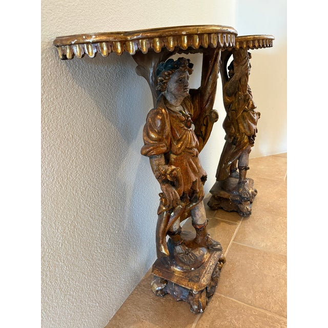 2 Italian Baroque Paint & Parcel - 18th Century Consoles - Therien & Co Beverly Hills For Sale - Image 4 of 11