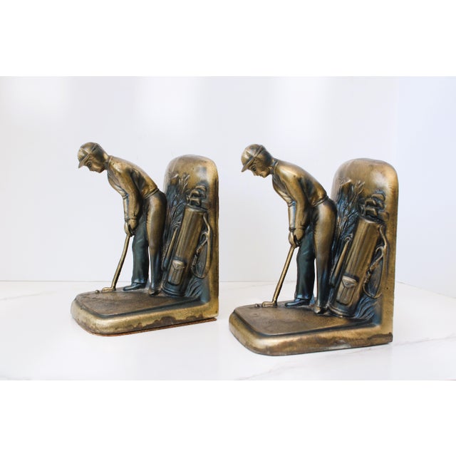 Mid-Century Modern Mid-Century Modern Brass Golfer Golf Player Bookends For Sale - Image 3 of 5