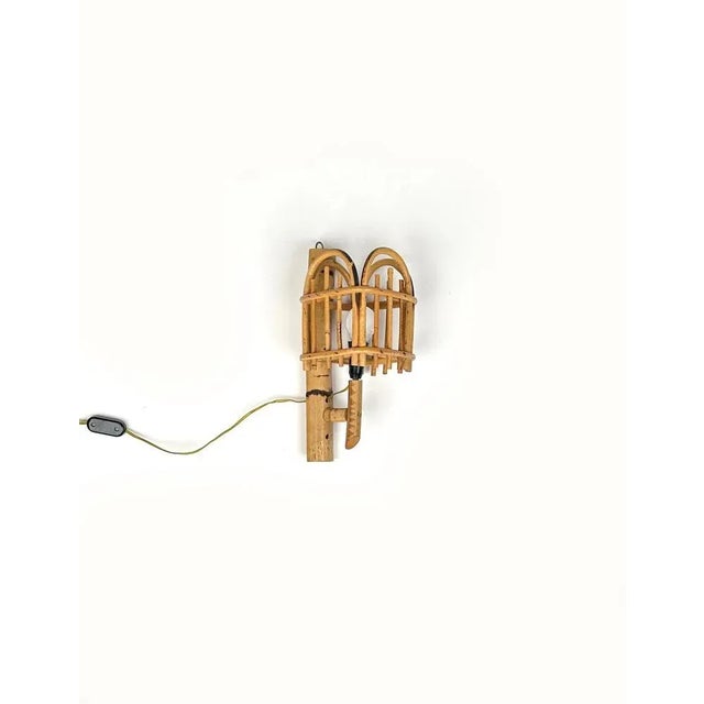 Wall Lamp in Rattan and Bamboo in the style of Louis Sognot, Italy, 1960s For Sale - Image 3 of 12