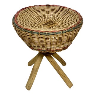 Vintage Rattan Stool, 1970s For Sale