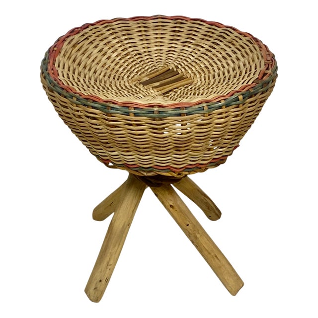 Vintage Rattan Stool, 1970s For Sale