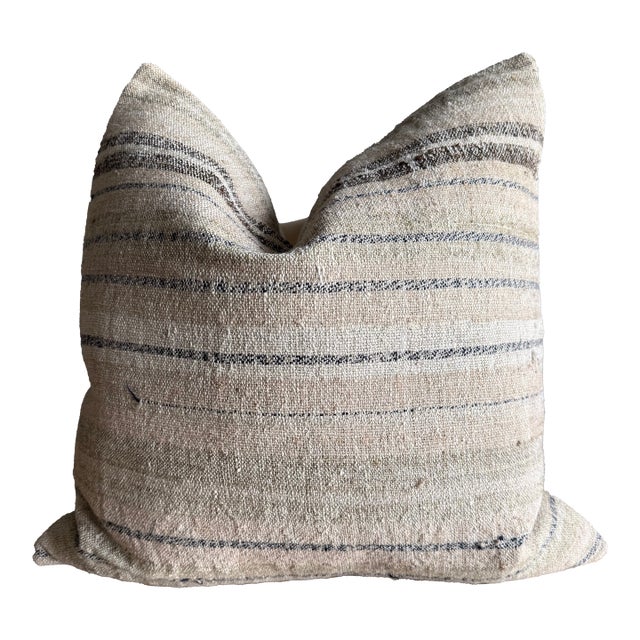 Vintage Rug Pillow Cover With Stripes For Sale