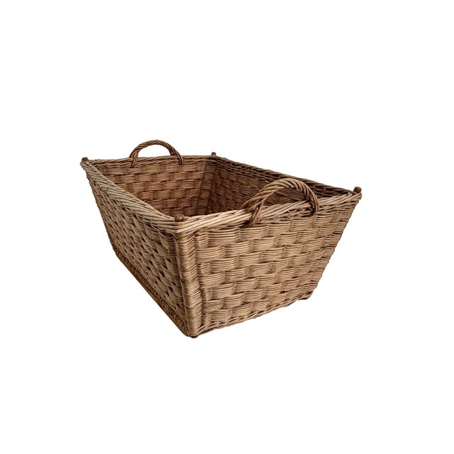 French Country 1960s French Wicker Market Basket Extra Large 33" X 24" For Sale - Image 3 of 6