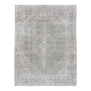 Medium Blue and Gray Background Persian Tabriz Rug With All-Over Herati Design 8'6 X 11'7 For Sale