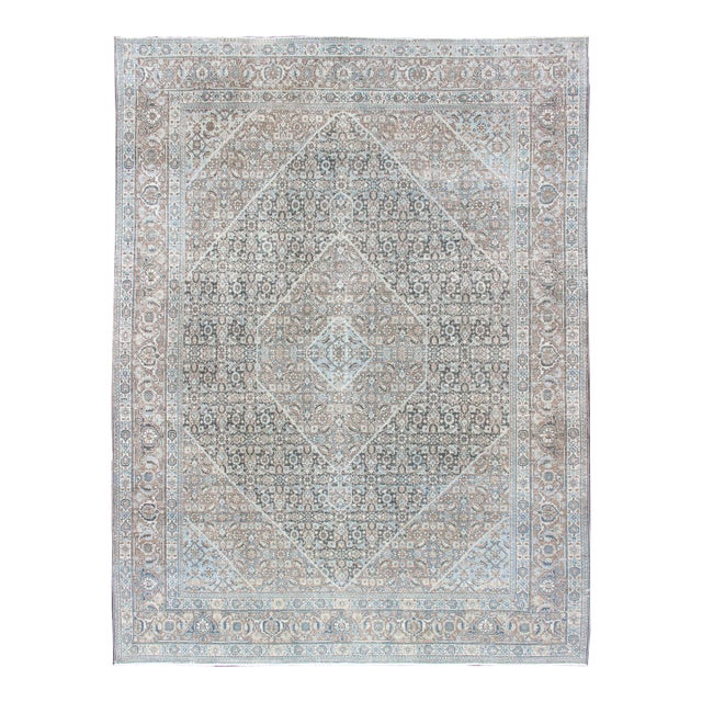Medium Blue and Gray Background Persian Tabriz Rug With All-Over Herati Design 8'6 X 11'7 For Sale