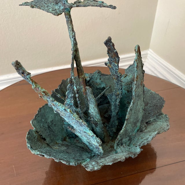 Abstract Early 21st Century Bronze Artist Made Brutalist Style Flower Sculpture For Sale - Image 3 of 11