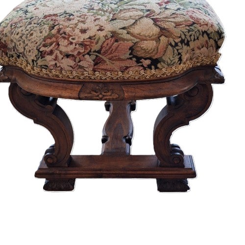 Wood Early 20th Century Antique Upholstered Horsehair Stuffing Walnut Wood Bench For Sale - Image 7 of 17