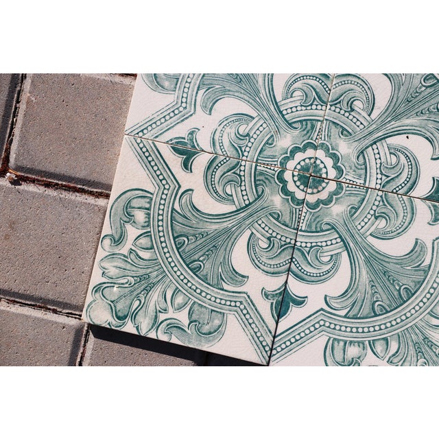 Ceramic Art Deco Tiles Set of Eight Large Portuguese Green & Terracotta Ornamental Design c.1920s For Sale - Image 7 of 12