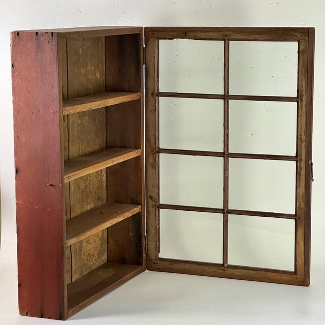 Gorgeous Antique Primitive Glass Front Wooden Painted Cabinet Cupboard For Sale - Image 12 of 16