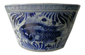 Chinese Blue and White Oriental Fish Bowl Planter