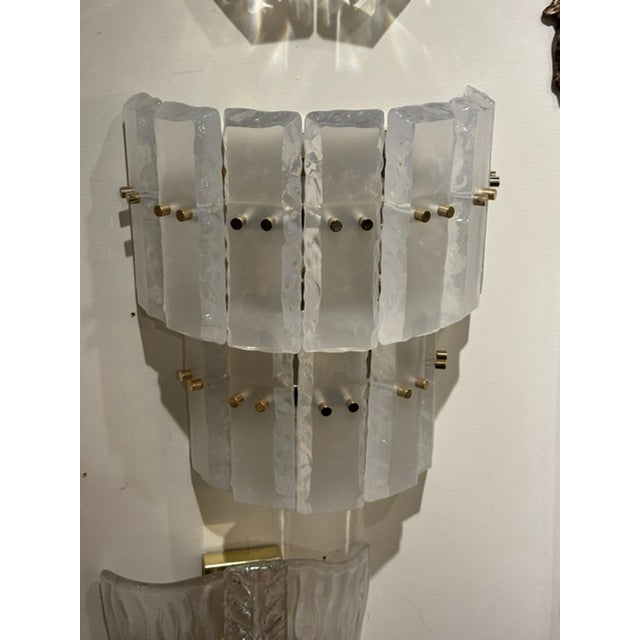 Modern Pair of Murano Opalescent Glass Ice Block Sconces For Sale - Image 3 of 7