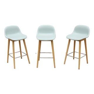 Danish Iskos-Berlin for Muuto Leather Fiber Counter Stools Wood Base - Set of 3 For Sale