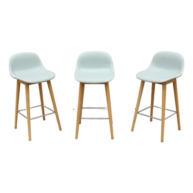 Danish Iskos-Berlin for Muuto Leather Fiber Counter Stools Wood Base - Set of 3 For Sale