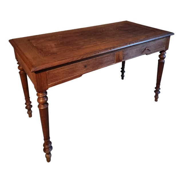French Oak Writing Desk with Two Drawers, 1920s For Sale