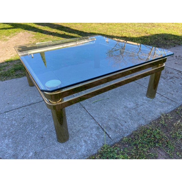 Mid-Century Modern Vintage Mid Century Modern Milo Baughman Style Brass & Glass Coffee Table For Sale - Image 3 of 12