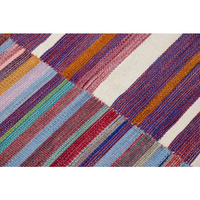 Modern Kilim Flatweave Abstract Motif Handmade Multicolor Wool Rug For Sale In New York - Image 6 of 11