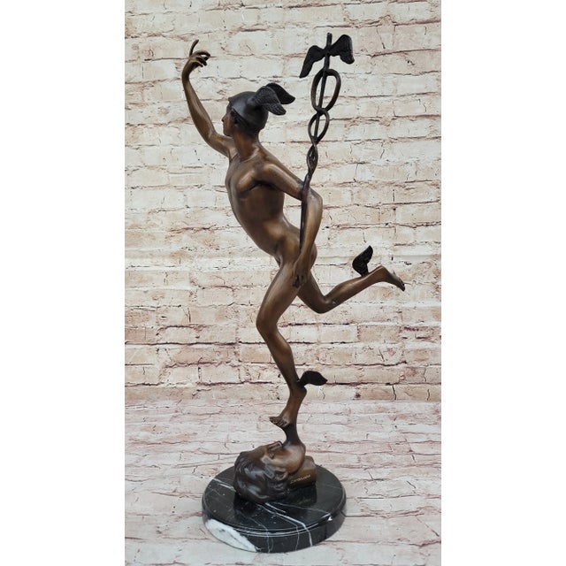 Giambologna Hand Made Giambologna Flying Mercury Bronze Sculpture by lost wax method For Sale - Image 4 of 10