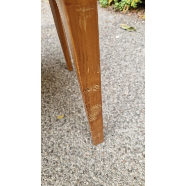 Bench with Straight Light Wood Legs and Green Fabric Seat, 1950s For Sale - Image 4 of 13