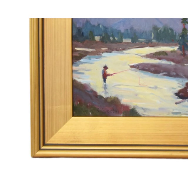 Lavender Silvio Silvestri, Listed Artist (1948-2018) Yosemite Valley California Fly-Fishing Landscape Painting W/ Ornate Antiqued Gold Frame For Sale - Image 8 of 10