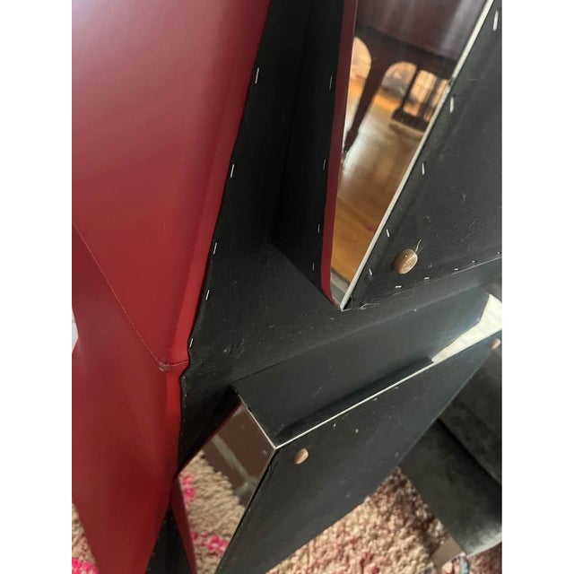 Contemporary Gorgeous Large Contemporary Brueton Red Leather Bench With Mirror Base For Sale - Image 3 of 6
